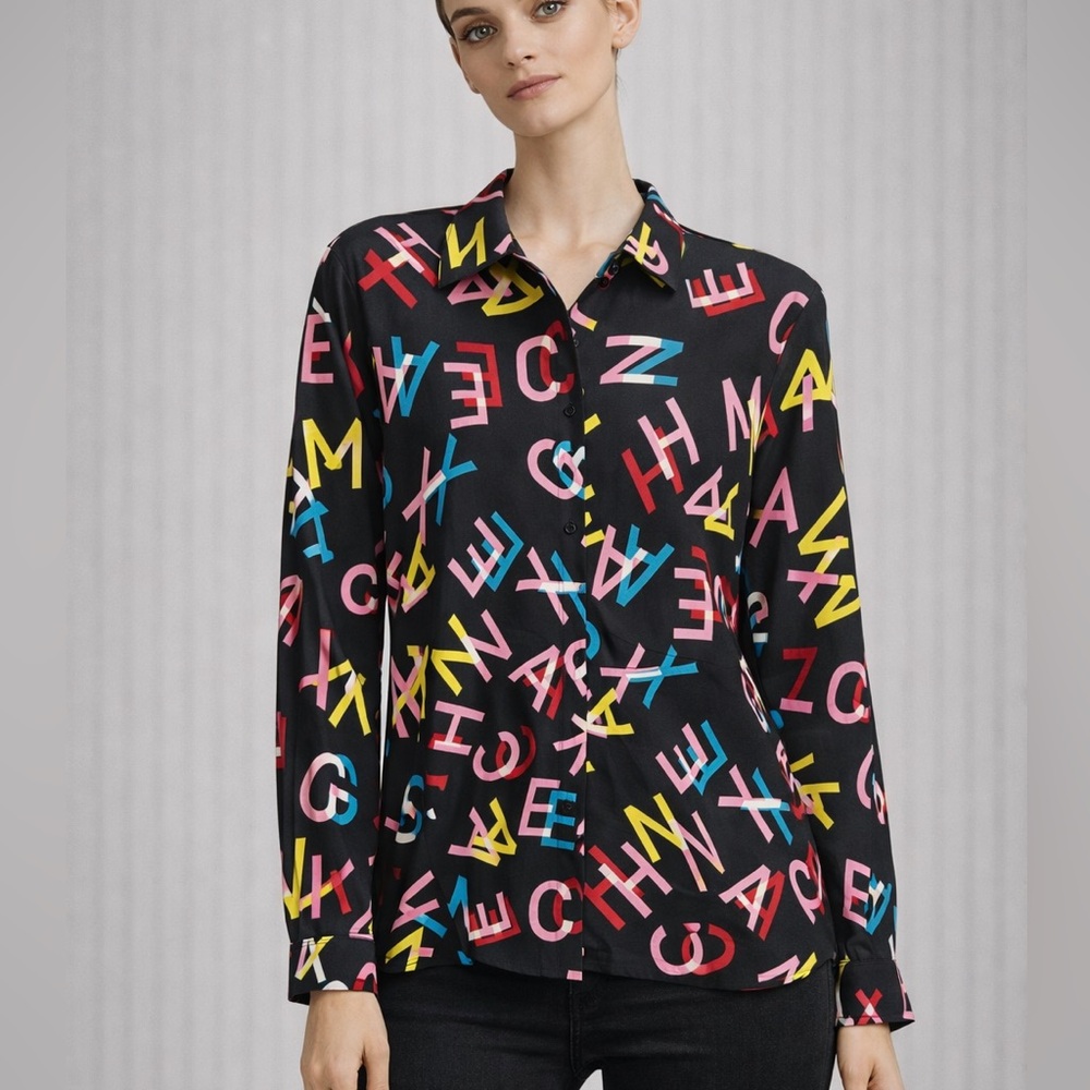 0589. ARMANI EXCHANGE button down 
Logo-Print Shirt Colorful $200